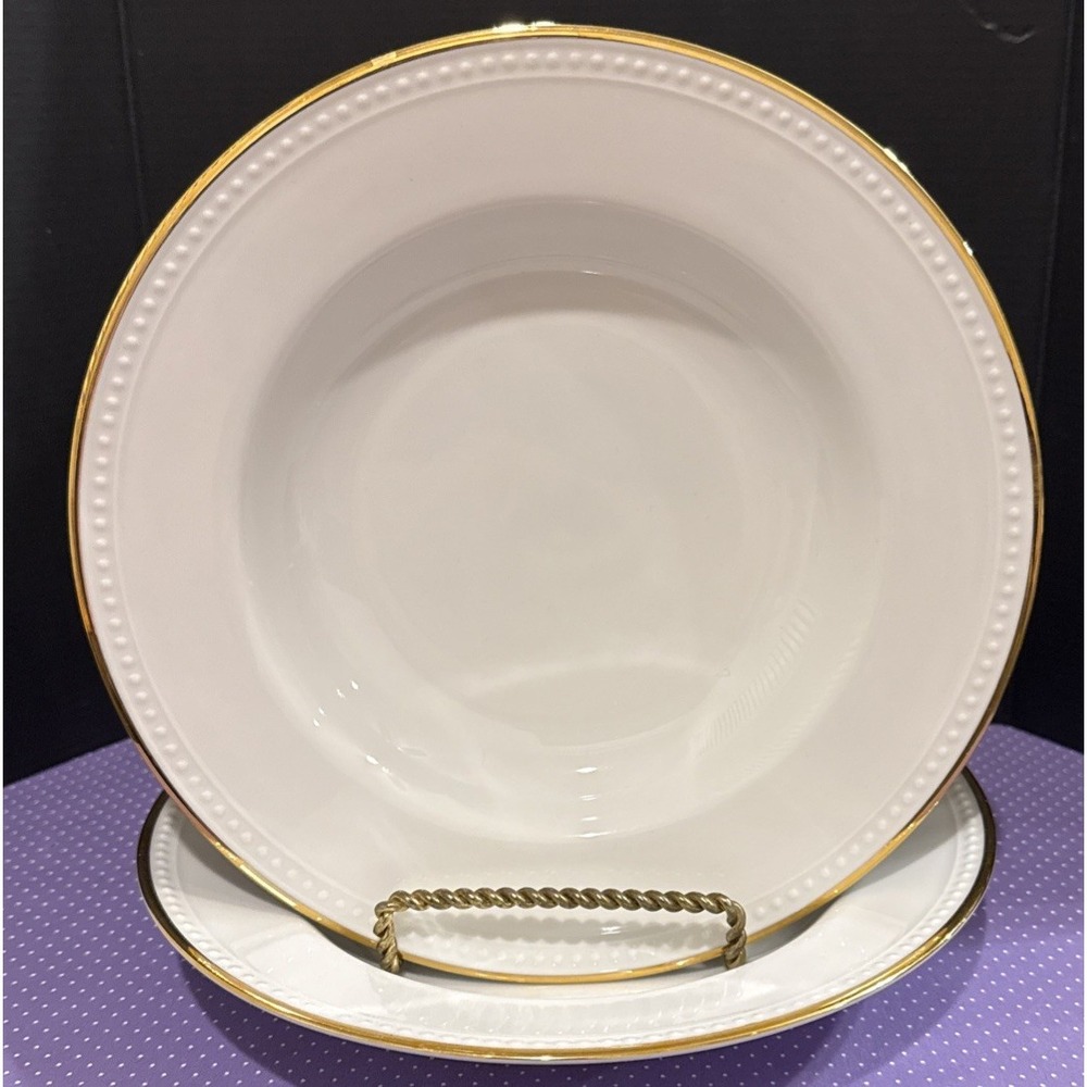 Pier 1 Gold Line Rimmed Soup Bowl Bowls 9 Inch Set Of 2